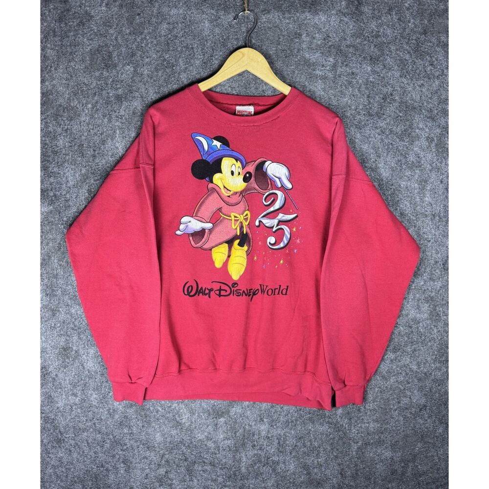 Vintage 90s Mickey Mouse 25th Anniversary Walt Disney World Red Sweatshirt XL